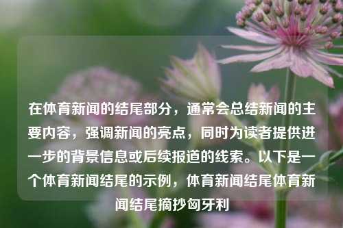 在体育新闻的结尾部分，通常会总结新闻的主要内容，强调新闻的亮点，同时为读者提供进一步的背景信息或后续报道的线索。以下是一个体育新闻结尾的示例，体育新闻结尾体育新闻结尾摘抄匈牙利-第1张图片-体育新闻