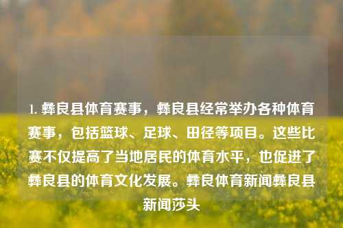 1. 彝良县体育赛事，彝良县经常举办各种体育赛事，包括篮球、足球、田径等项目。这些比赛不仅提高了当地居民的体育水平，也促进了彝良县的体育文化发展。彝良体育新闻彝良县新闻莎头-第1张图片-体育新闻